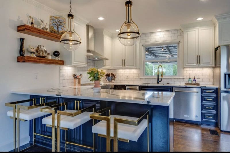 Remodeled Nashville kitchen with custom cabinetry and island seating